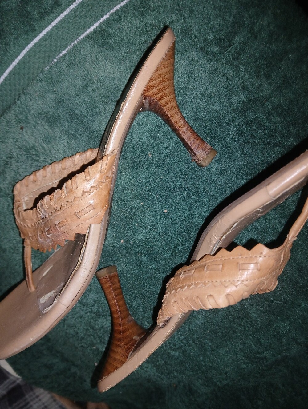 Apostrophe Tan Woven Leather High Heel Sandals
